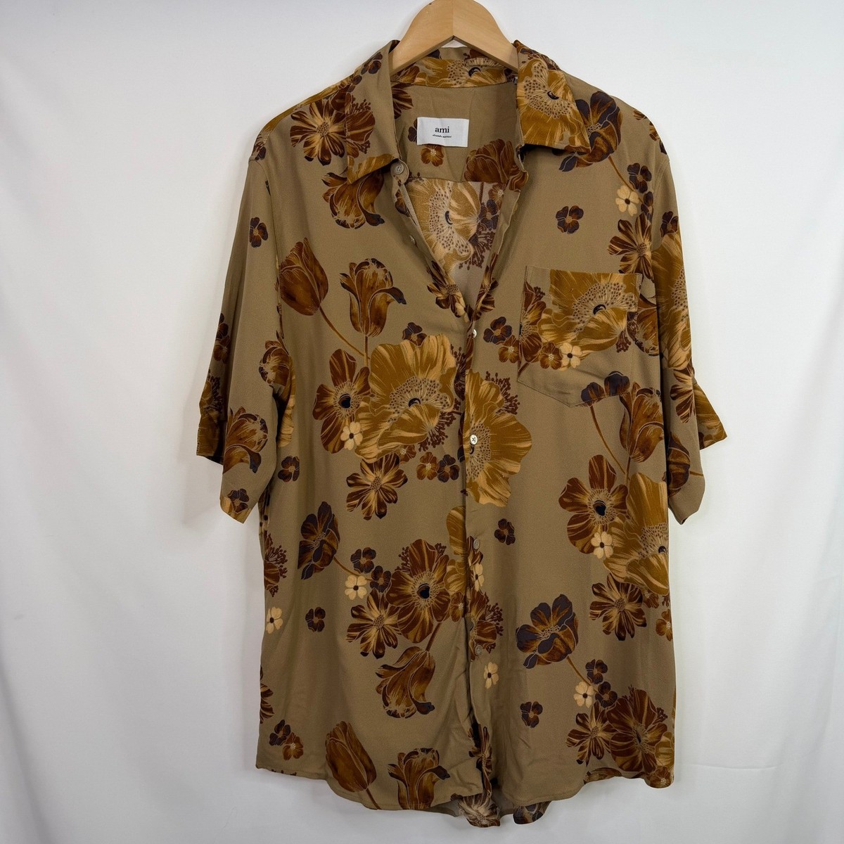 AMI Alexandre Mattiussi SS21 Flower Print Short Sleeve Shirt Mens