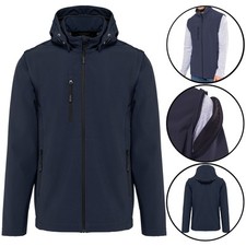Mens Softshell Hood Jacket Fleece Lined Water Resistant Removable Sleeves & Hood