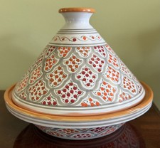 William Sonoma Tagine Terracotta Pot 10.75"D, Hand Painted Bachmara Tun