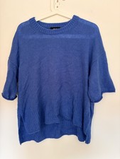 ME EM Merino Cashmere Silk Relaxed Tee Short Sleeve Jumper Blue Small Oversized