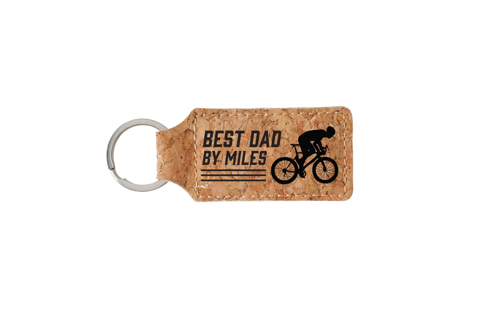 Rectangular Cork Keyring 'Best Dad By Miles' Cycling Gift | Cyclist Keychain