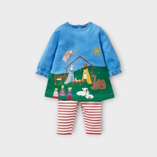 Mini Boden Holiday Nativity Scene Applique Dress Stripe Leggings Matching Set