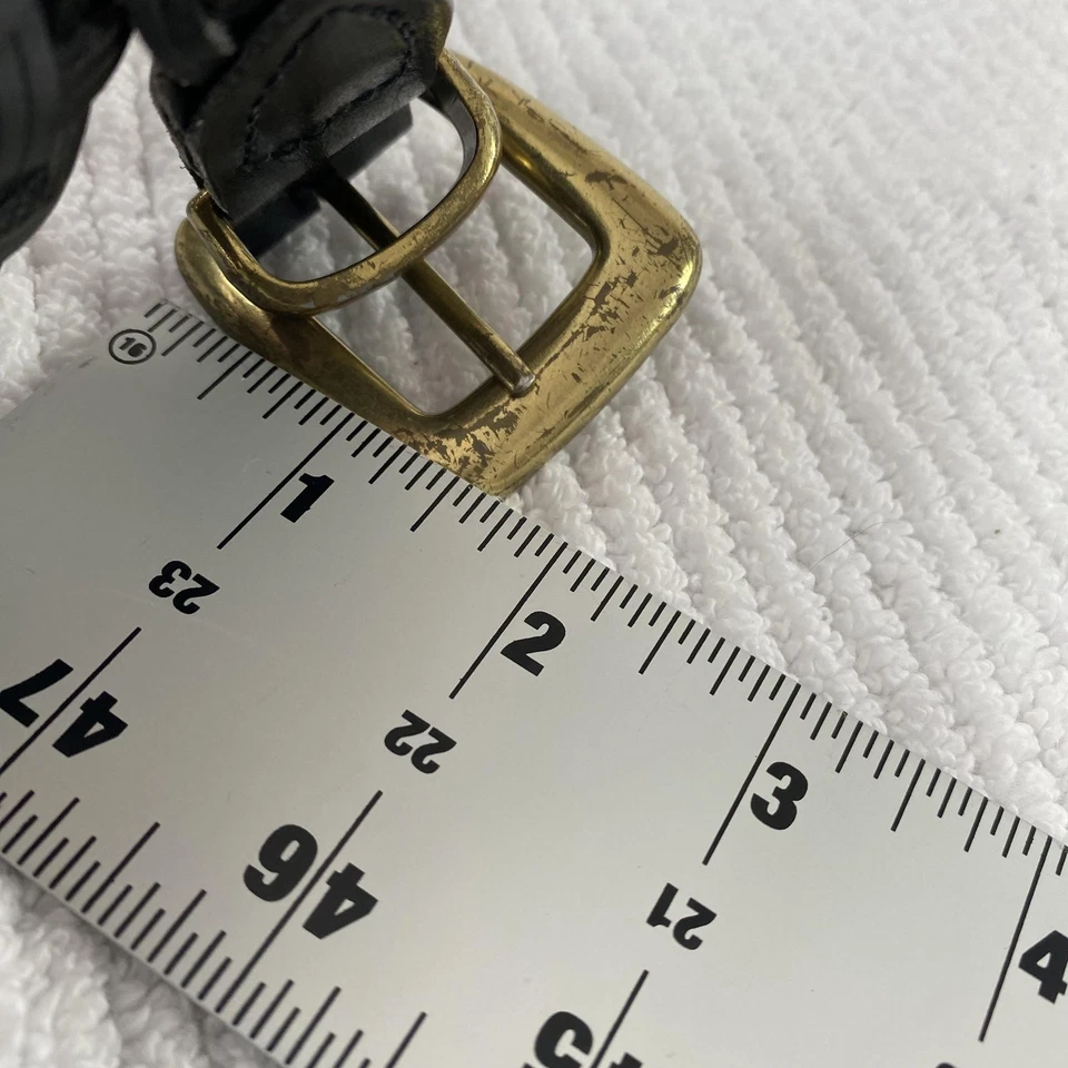 Braided Leather Belt Mens 2XL Black Woven Brass Square Buckle Genuine Leather - Image 4 of 4