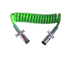 7-WAY TRUCK AND TRAILER ELECTRICAL COILED CABLE ABS DUTY GREEN, 15' LENGTH; 2