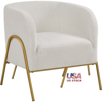 Contemporary Boucle Barrel Accent Chair Metal Legs Cozy Seating Living Room New