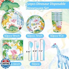 Dinosaur Birthday Party Supplies - 350PCS Dinosaur Themes Party Tableware Set...