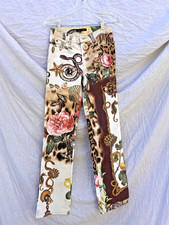 Roberto Cavalli Y2K XS Rare Leopard and Floral Printed Mid Waist Denim Pants