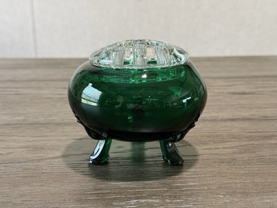 Vtg Viking Emerald Green Glass Flowerlite Flower Frog 3 Legged Bowl Vase MCM