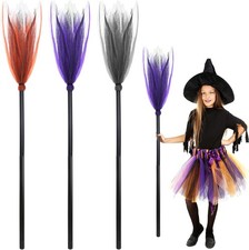 3 Pack Halloween Witch Broom Plastic Witch Broomstick Cosplay Broom Props