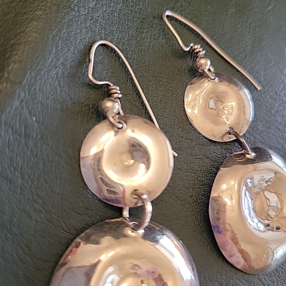 Handmade Earrings Double Drop Dangle Disk925 Ster… - image 8