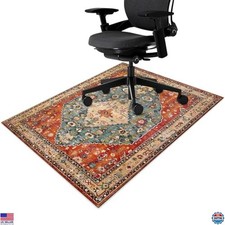 Boho Vintage Tribal Office Chair Mat 48"x36" Non-Slip Low-Pile Floor Protector