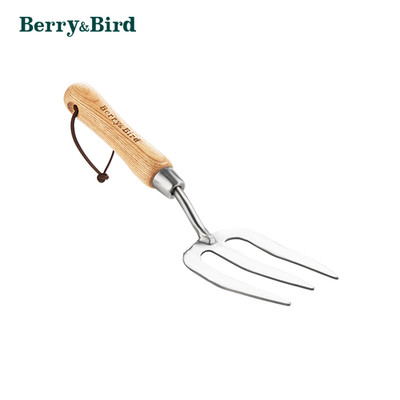 Berry&Bird 12.9in Garden Hand Fork Stainless Steel Weed Fork With Wooden Handle