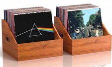 2 Pack Wood Vinyl Record Storage, Retro Durable Vinyl Crate and Record Holder