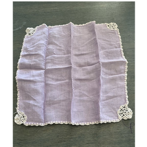 Lavender and White Fabric Handkerchief with Lace Corners, Elegant Lace Detail