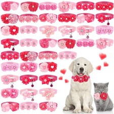 40 Pcs Valentine's Day Collar Dog Flowers Bows Puppy Adjustable Small Middle ...