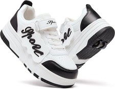 Kids Wheeled Roller Skate Shoes Hook  Loop Sneakers Casual Walking Sport Shoes