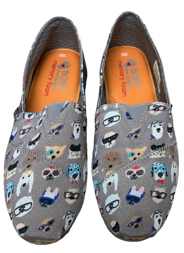 Bobs Sketchers Dog Lover Size 8.5 Shoes Comfort Memory Foam Gray Canvas Flats