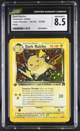 CGC 8.5 Dark Raichu Team Rocket 1st Edition 83/82 Holo SWIRL Pokemon Card 
