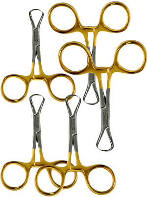 5 Pack - (Gold Handle) Backhaus Towel Clamp Forceps 3.5'' - German Stainless FCPS