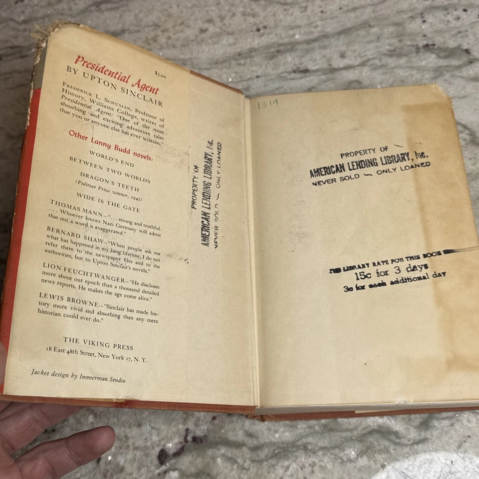 Upton Sinclair Presidential Agent 1st 1944 Viking Press HCDJ Foto 2 de 4