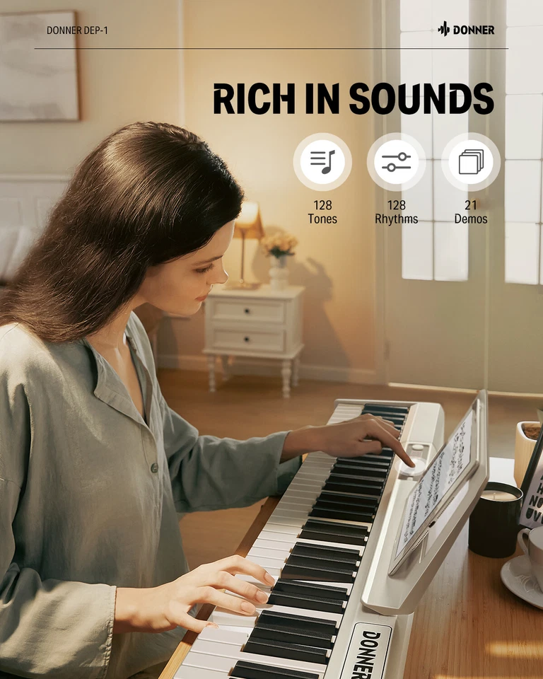 Donner DEP-1 Digitalpiano 88 Tasten Klavier mit Ständer Pedal 128 Tone E-Piano - Bild 4 von 4