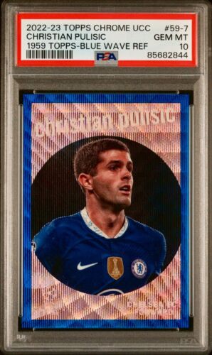 2022-23 Christian Pulisic Topps Chrome Blue Wave Refractor Chelsea 52/75 PSA 10 - Picture 1 of 2