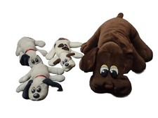 Pound Puppies Brown Dog 18"  3 Small 8" Dogs Plush Toys Vintage 1985 Tonka