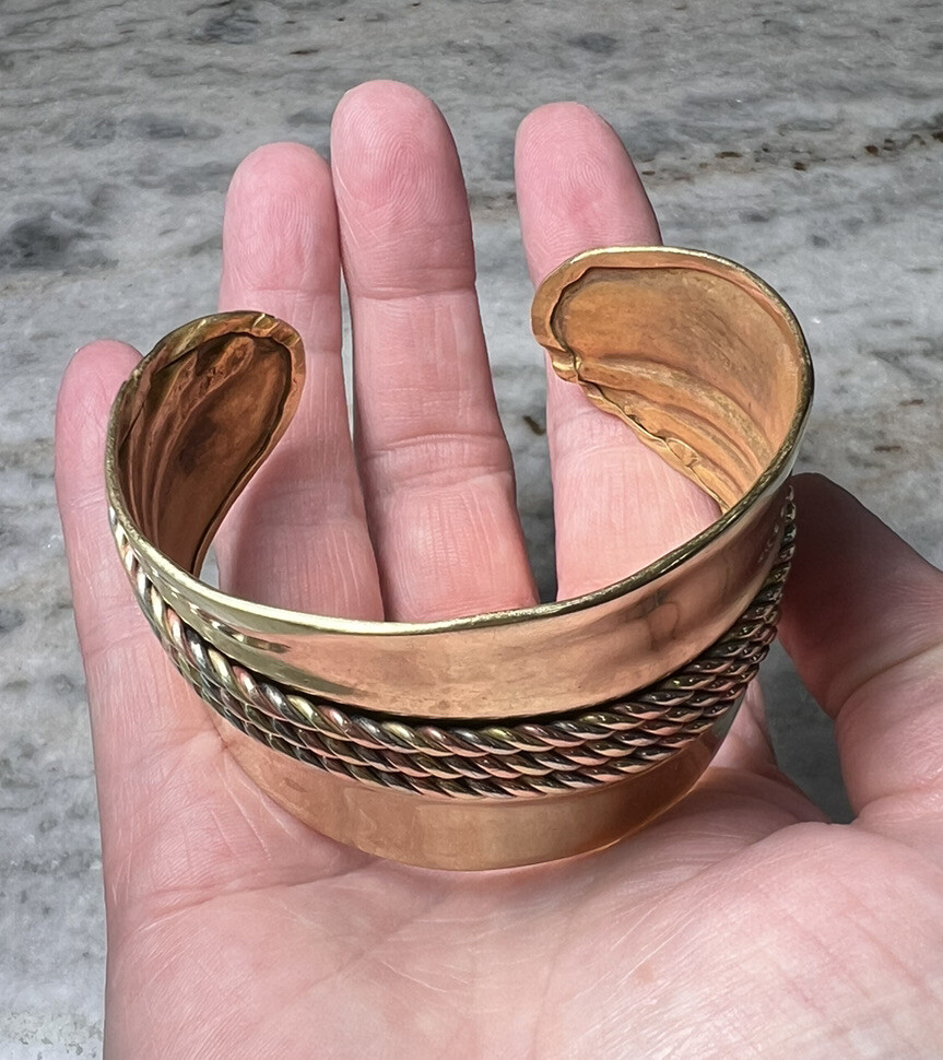 Cuff Bracelet Solid Brass Copper/ Brass Twisted I… - image 9