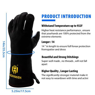 HZXVOGEN Profi Hitzeschutzhandschuhe 14Zoll Rindleder CTC4 932°F Feuerfest