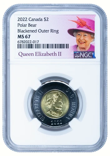 2022 $2 Canada Polar Bear NGC MS67 QEII Toonie Roll Black Ring - Queen Label