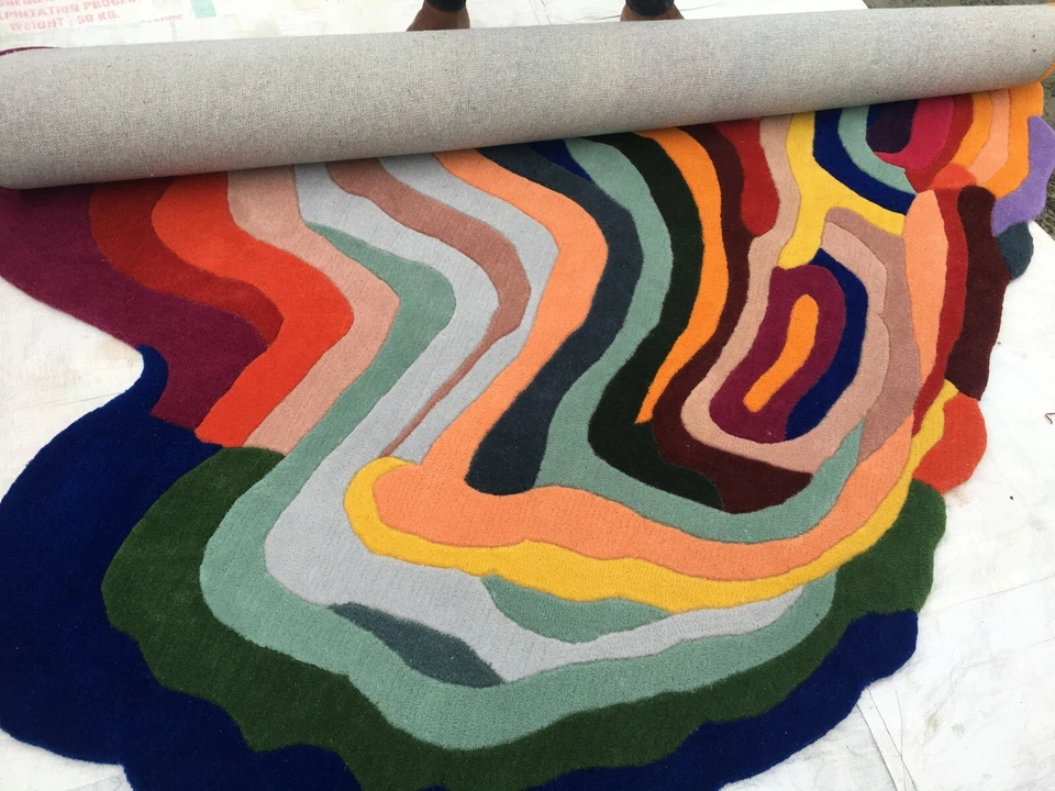 Hand Tufted Irregular Rug, Melting Wool Area Rug for Living Room size 8x8 9x9 Ft - Image 2 of 4