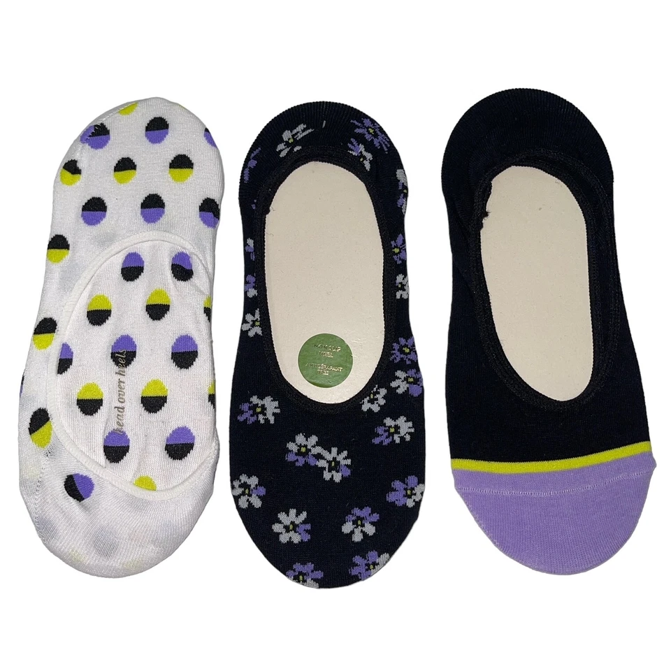 Calcetines Kate Spade No Show Forrados Púrpura Blanco 3 Pares Lunares Florales Talla 4-10 Foto 2 de 4