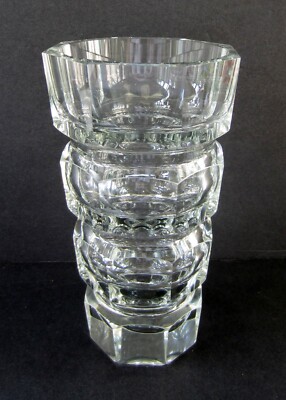 VTG Moser Hoffmann 8  Faceted Art Glass Crystal Vase Art Deco Geometric Cubism