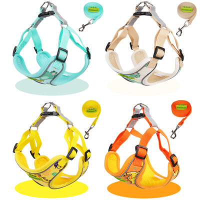 Cat Dog Pet Harness Leash Adjustable Control Vest Reflective Dinosaur Pattern
