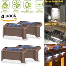 4Pcs Solar Powered LED Deck Lights Outdoor Light Path Stairs Step Fence Lights