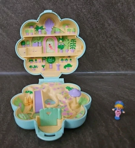 Vntg Polly Pocket Midges Flower Shop Compact Playset 1 Doll Figure 1990 Bluebird