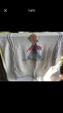 Vintage 1950  s Homemade Chenille baby quilt with Soldier design 36x 72