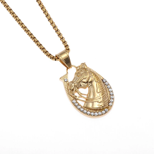 Women's Fashion Jewelry Gold Horse Horseshoe Pendant Necklace 454 - Picture 6 of 6