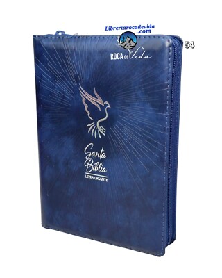 Biblia letra gigante Reina-Valera 196O tamaño manual azul dise paloma con índice