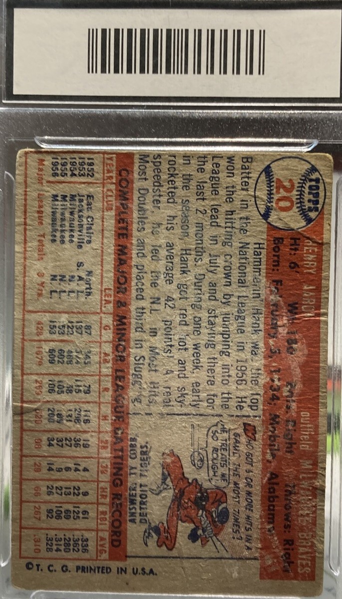 1957 Topps - #20 Hank Aaron. Reverse Negative. Error Card