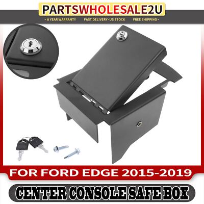 Black Center Console Safe Box for Ford Edge 2015 2016 2017 2018 2019 with 2 Keys