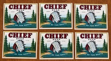 Lot of 6 unused beer labels OSHKOSH BREWING COMPANY CHIEF
