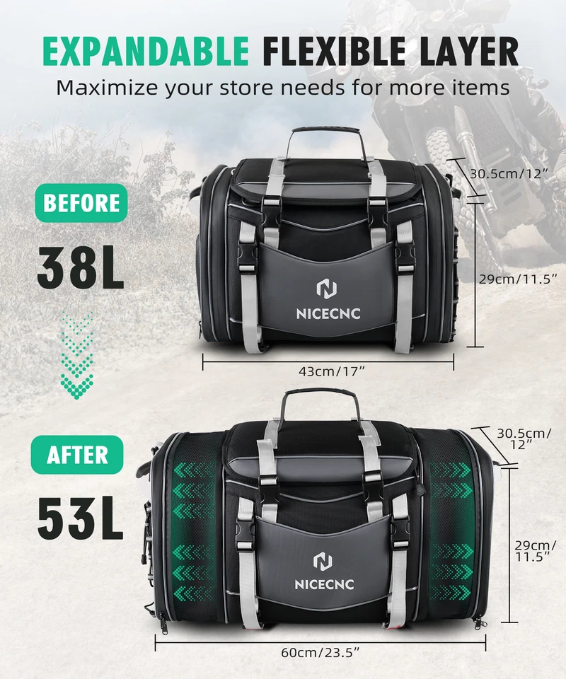 Motorcycle Large Trunk Tail Bag Expandable Adventure For BMW Yamaha Suzuki — 第 4/4 张图片