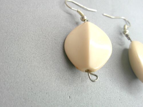 Off White Cream Acrylic Bead Dangle Drop French Hook Earrings - Picture 2 of 5