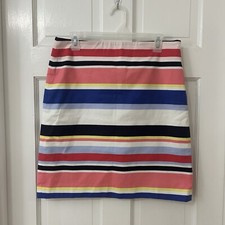Talbots Petites Colorful Stretch Cotton Coastal Stripes Lined Skirt 8P Preppy