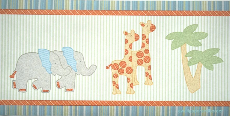 Elefante Jirafa Barco Palmera Safari Papel Pintado Borde Bebé Guardería Decoración de Pared Foto 3 de 3