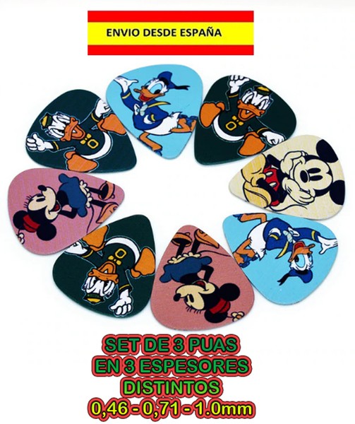 3 PUAS PAJUELAS U�AS GUITARRA BAJO MANDOLINA ROCK 0,45, 0,71 Y  1mm DISNEY 3PZ