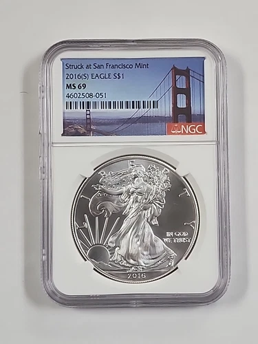 2016 (S) $1 AMERICAN SILVER EAGLE NGC MS69 STRUCK AT SAN FRANCISCO BRIDGE LABEL