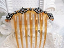 Hand Made Diamond Pattern Rhinestone Large French Twist Comb Brown