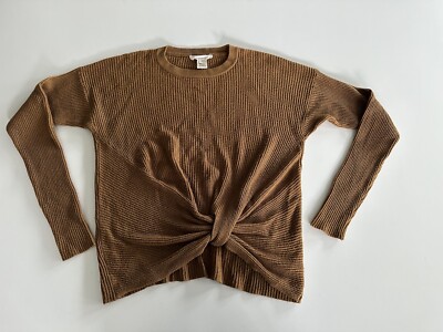 Lovestitch Women's Mustard Yellow WaffleKnit Twist Front Pullover